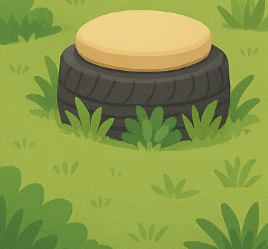 Upcycled Reifen-Pflanzgefäß mit Sitzfläche